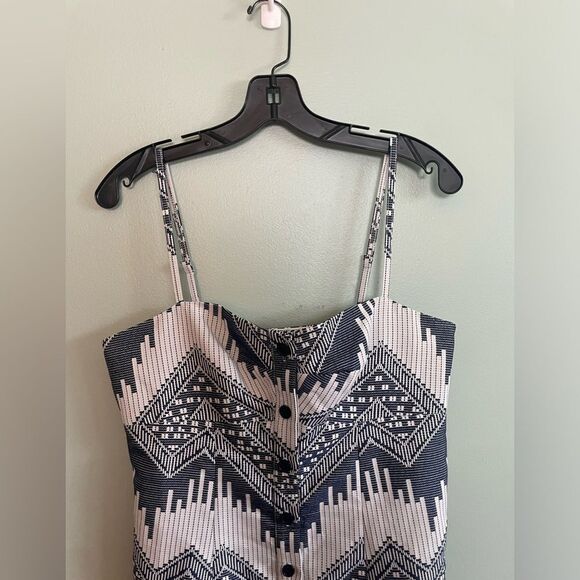 Anthropologie Hutch Naomi Blue White Ikat Print Button Front Mini Dress SZ 8 - Picture 3 of 7